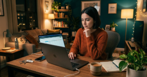 Airbnb host comparing Guesty alternatives for small Airbnb hosts on laptop