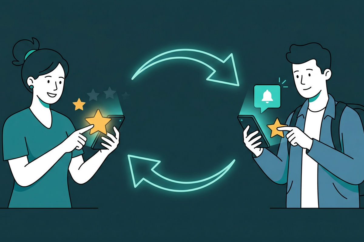 Illustration of hosts and guests exchanging reviews