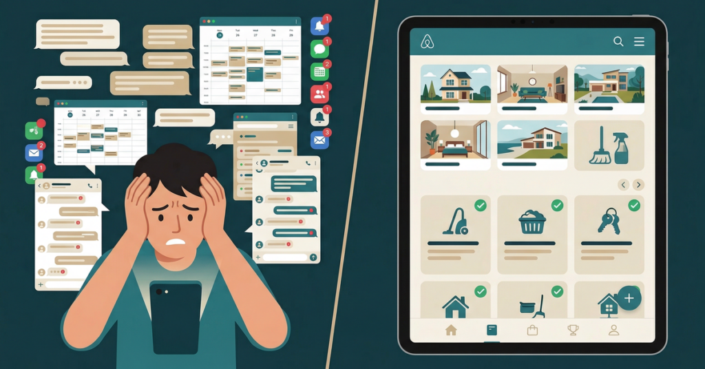 Illustration of a host overwhelmed by cleaner texts