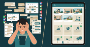 Illustration of a host overwhelmed by cleaner texts