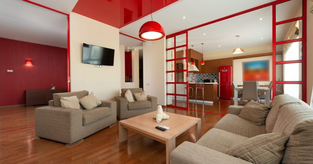 Bright modern living room of a short-term rental listing