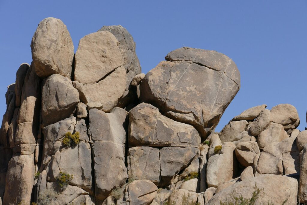 Rock formations in Palm Springs under a clear blue sky